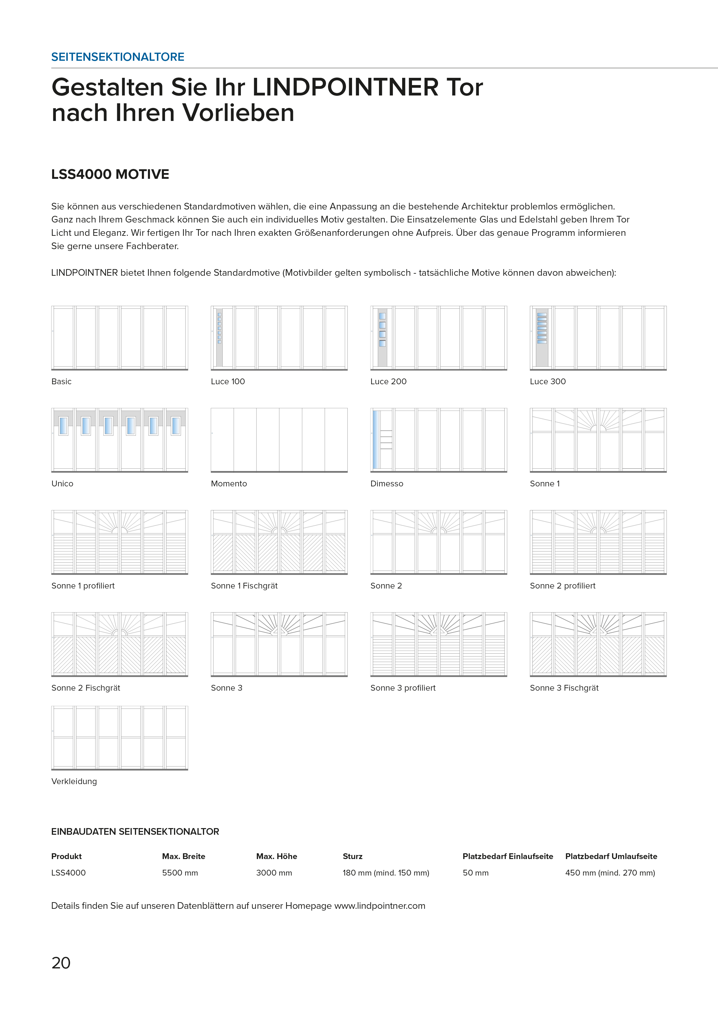 Lindpointner Prospekt Decken-Sektionaltore Blätterkatalog Seite 20