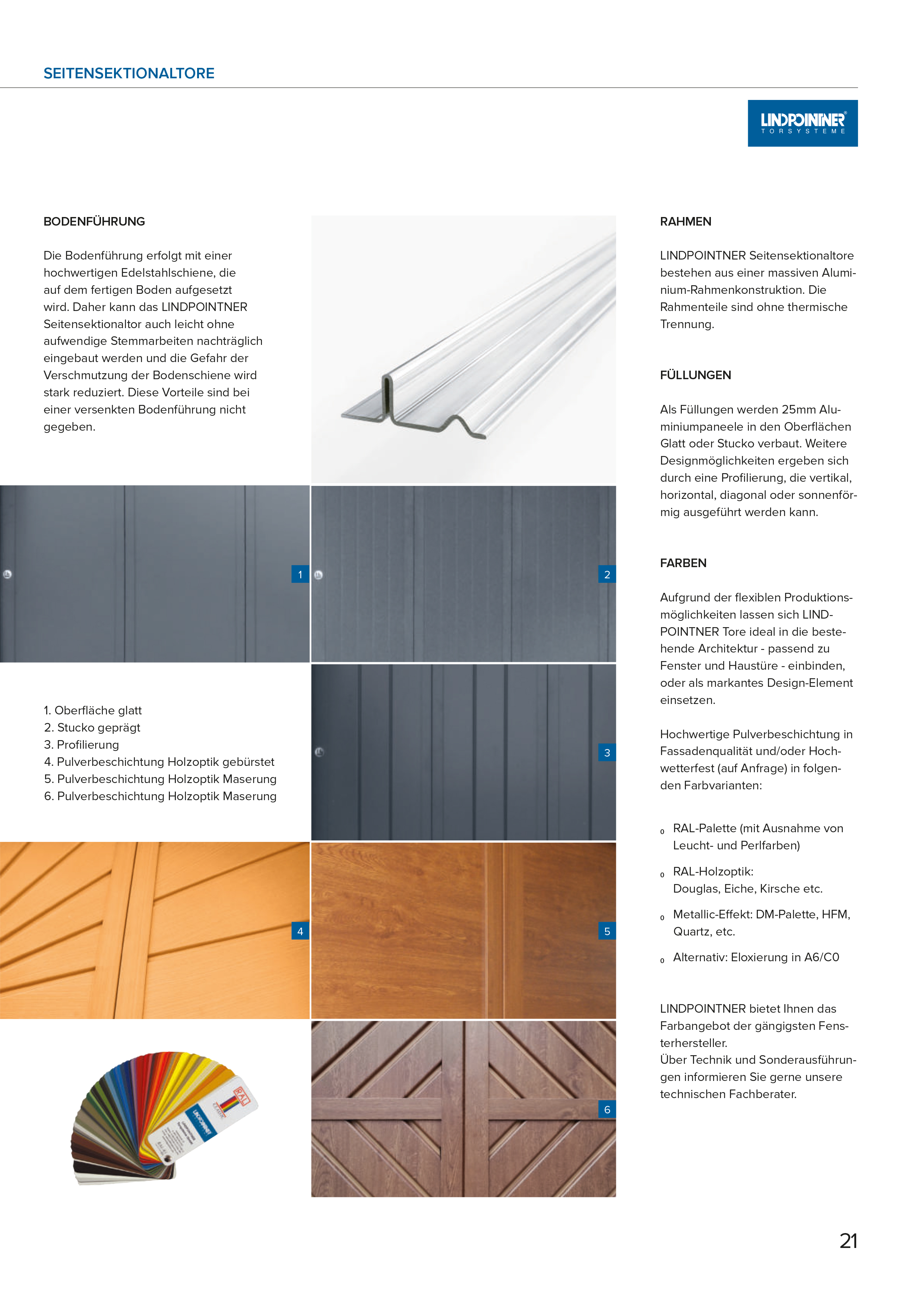 Lindpointner Prospekt Decken-Sektionaltore Blätterkatalog Seite 21