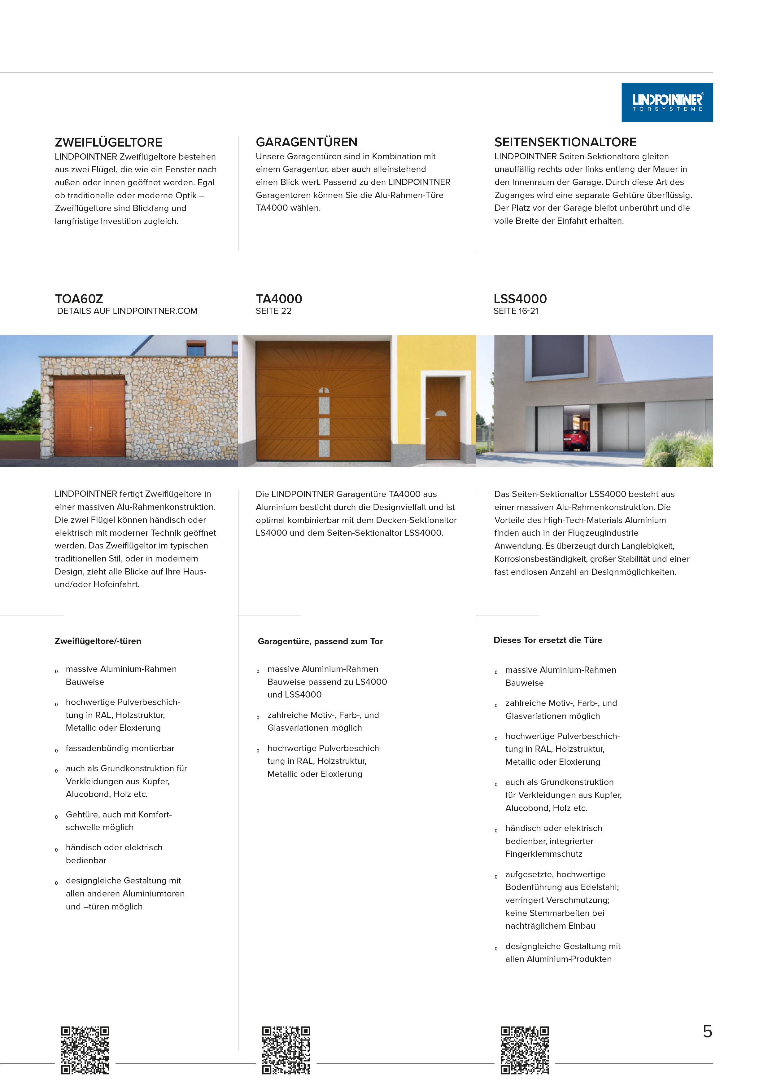 Lindpointner Prospekt Decken-Sektionaltore Blätterkatalog Seite 5