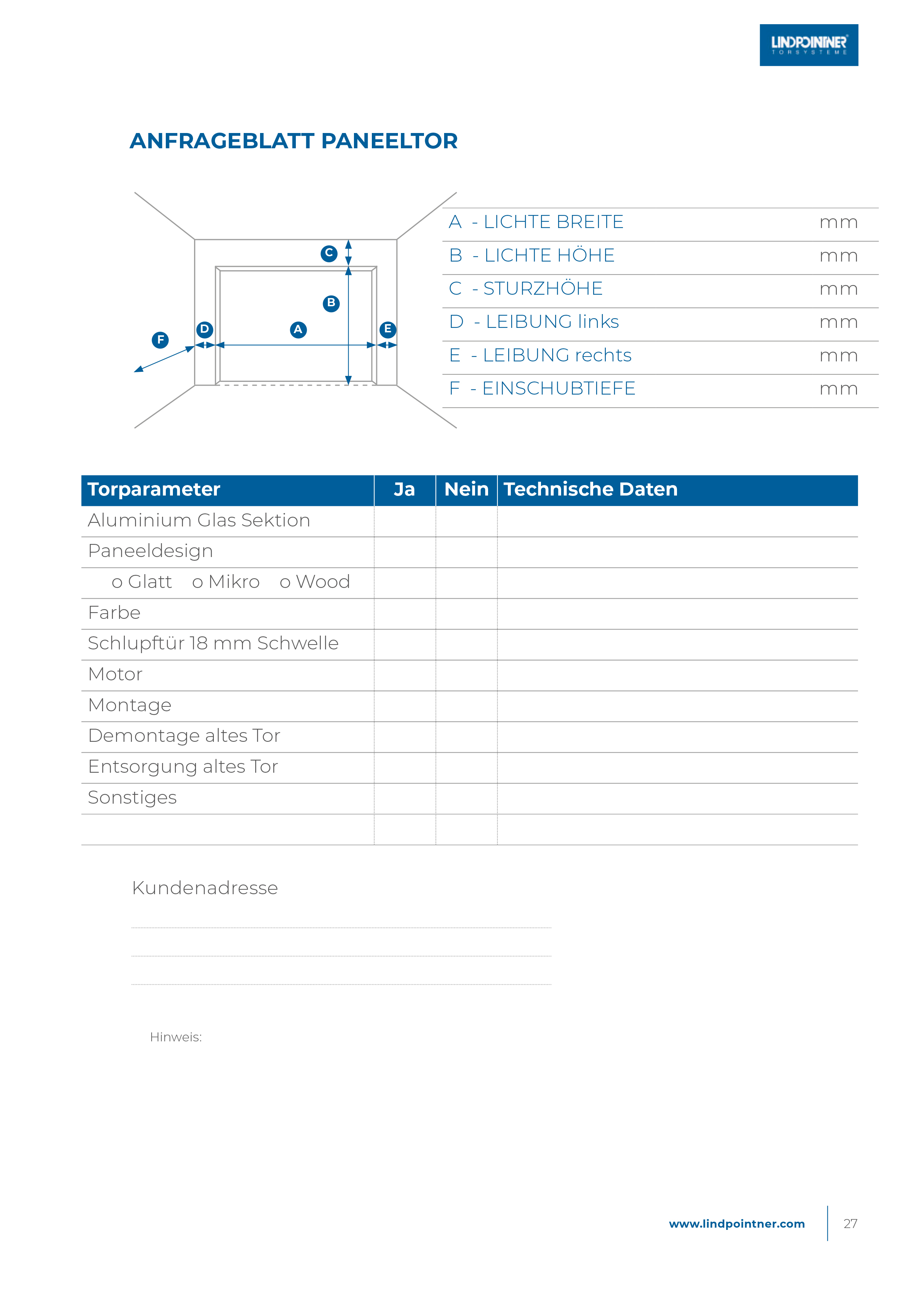 Lindpointner Prospekt Paneeltore Blätterkatalog Seite 27