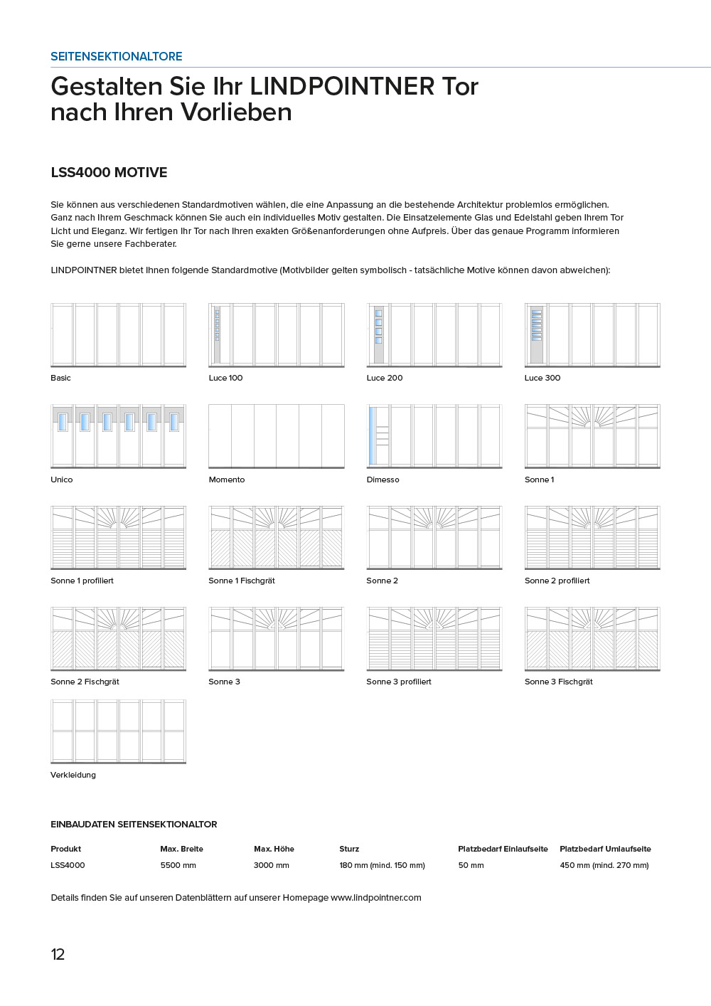 Lindpointner Prospekt Seiten-Sektionaltore Blätterkatalog Seite 12