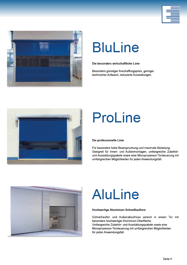 Lindpointner Prospekt Schnelllauftore ProLine und AluLine Blätterkatalog Seite 4