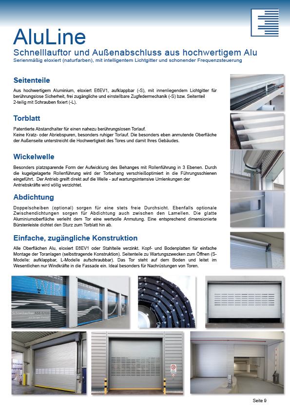 Lindpointner Prospekt Schnelllauftore ProLine und AluLine Blätterkatalog Seite 9